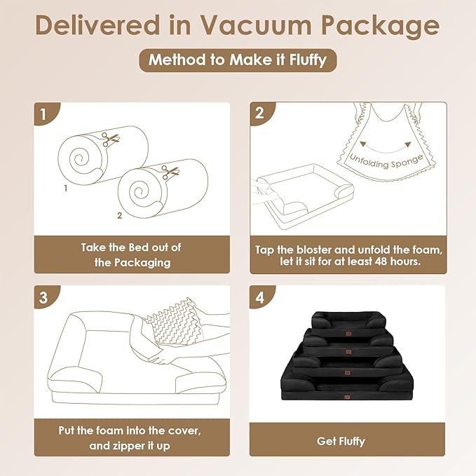 EHEYCIGA Orthopedic Dog Beds for Extra Large Dogs, Waterproof Memory Foam XL Dog Bed with Sides, Non-Slip Bottom and Egg-Crate Foam Big Dog Couch Bed with Washable Removable Cover, Black