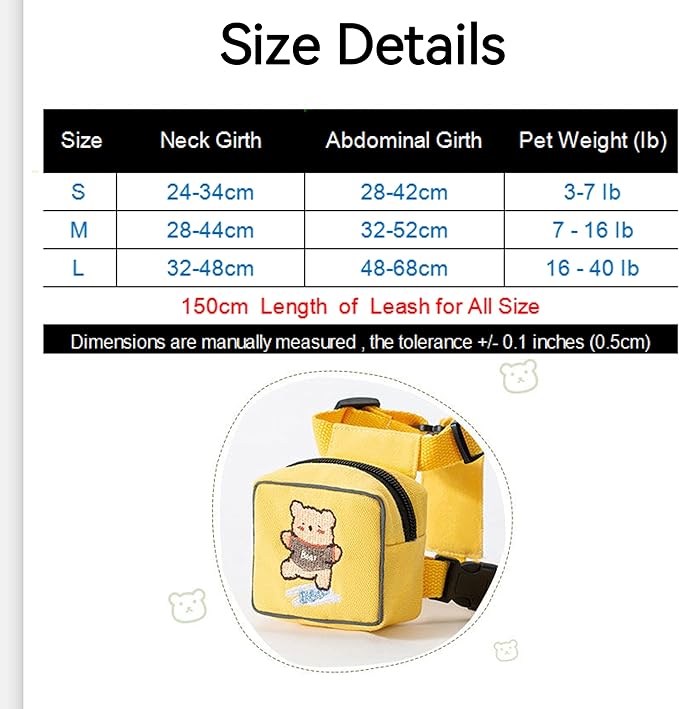 Dog Bag and Leash Set - Dog Bag Harness for Small Dogs Medium Dogs- Adjustable in Harness for Dogs (Medium 7-16 Ib)