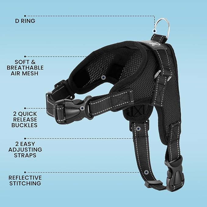 Dog Harness Small Sized Dogs - All Weather Mesh overhead adjustable no pull Vest Puppy reflective Harness with handle for Extra Small and Small Dogs by Copatchy - Harness (Black) X-Small