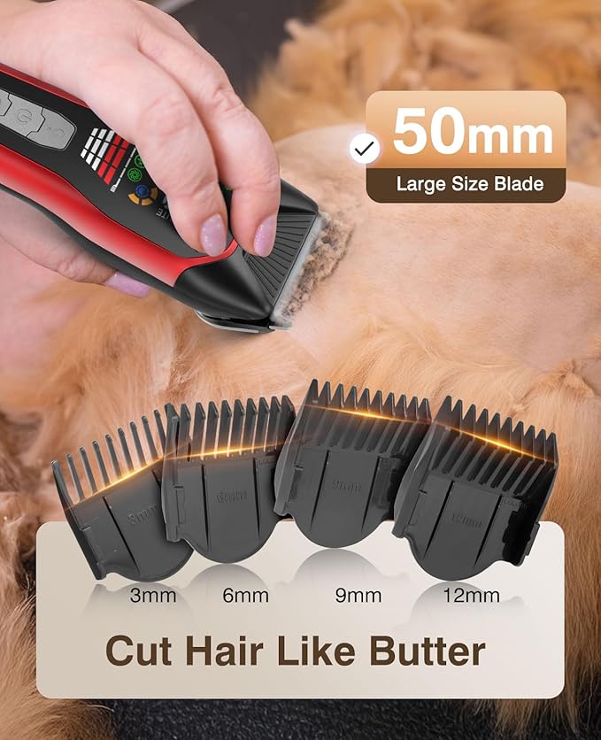 TS066 Professional Cordless Dog & Cat Clippers - Wide Blade Low Noise Pet Hair Trimmer for Thick & Long Coats, Quiet Grooming Kit for Large Breed Dogs & Cats with 180min Battery Life