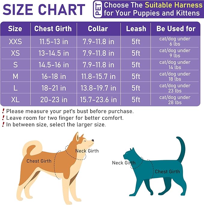 GAMUDA Small Dog Harness Collar and Leash Set, Step in No Chock No Pull Soft Mesh Adjustable Dog Vest Harnesses Plaid Reflective for Dogs Puppy Cats Kitten Rabbit (Warm Purple, XL)