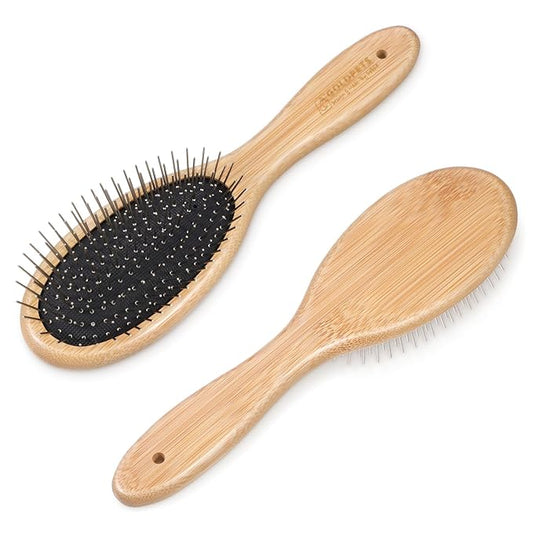 cobee Stainless Steel Pin Dog Brush, Bamboo Handle Grooming Brush 20mm Round Pins Airbag Pet Comb Professional Dog Pin Brush Fur Shedding Comb for Long or Short Hair Cat Dog