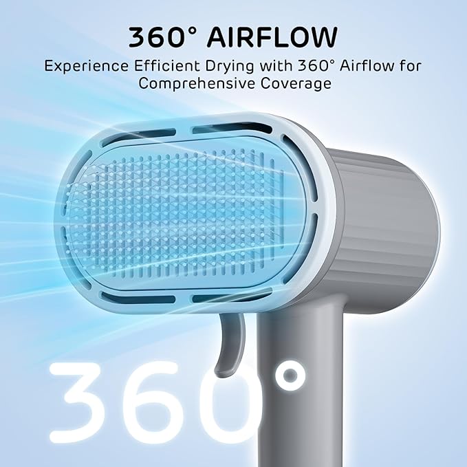 iPettie Breeze B540S Dog Grooming Hair Dryer with Slicker Brush, 2-in-1 Drying & Brushing Tool, Adjustable Temperature & Speed, Portable, Overheat Protection, Dog Blow Dryer for Dogs and Cats