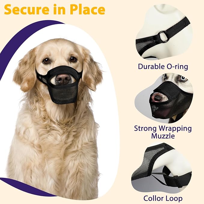 LUCKYPAW Dog Muzzle, Mesh Muzzle for Large Medium Small Dogs with Front Opening Design, Dog Mouth Cover to Prevent Biting, Licking, Chewing, Scavenging, Breathable Pet Muzzle Allows Drinking(Black,XL)