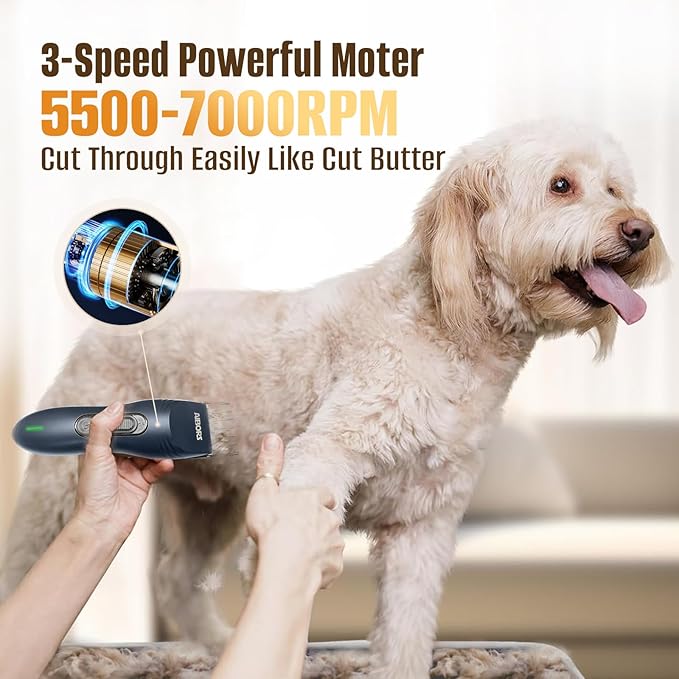 Dog Clippers for Grooming, Dog Shaver Clippers Kit Low Noise, Rechargeable Cordless Electric Trimmer Quiet Hair Clippers Set for Dogs Cats Pets