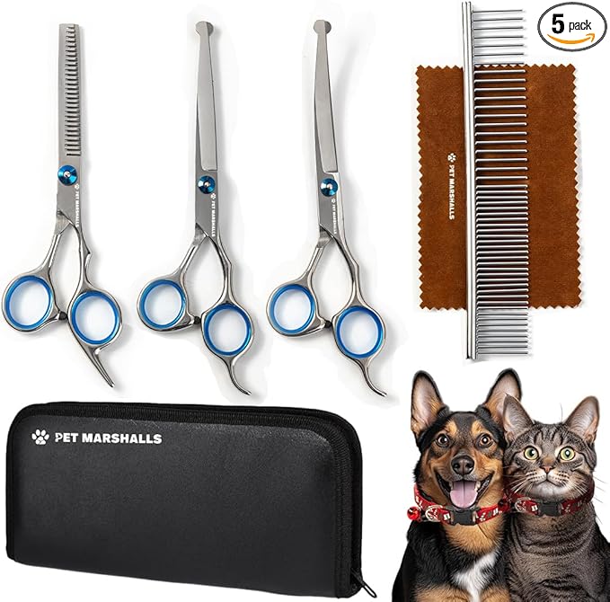 Professional Pet Grooming Scissors Set, 5-in-1 Stainless Steel Kit with Comb