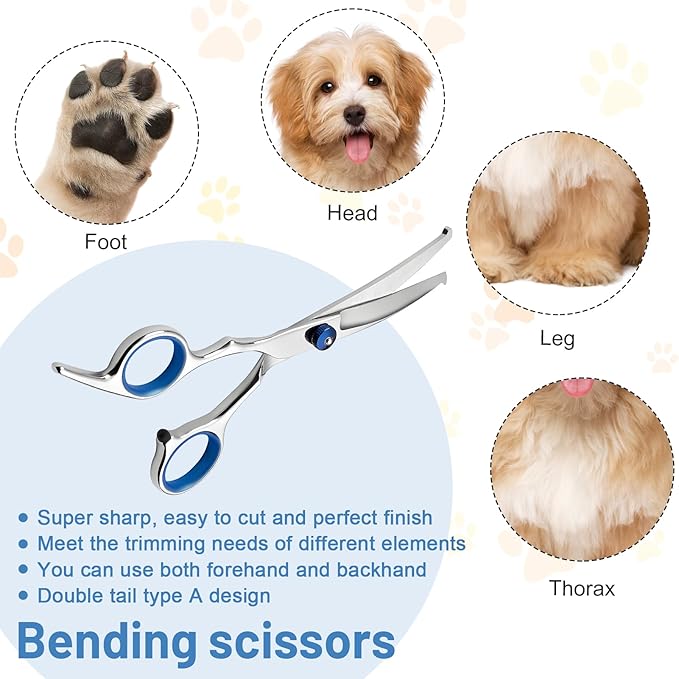 Curved Dog Grooming Scissors with Safety Round Tips, Light Weight Professional Pet Trimming Grooming Shears 4CR Stainless Steel for Nose Hair,Ear Hair,Face Hair,Paw Hair for Dogs and Cat