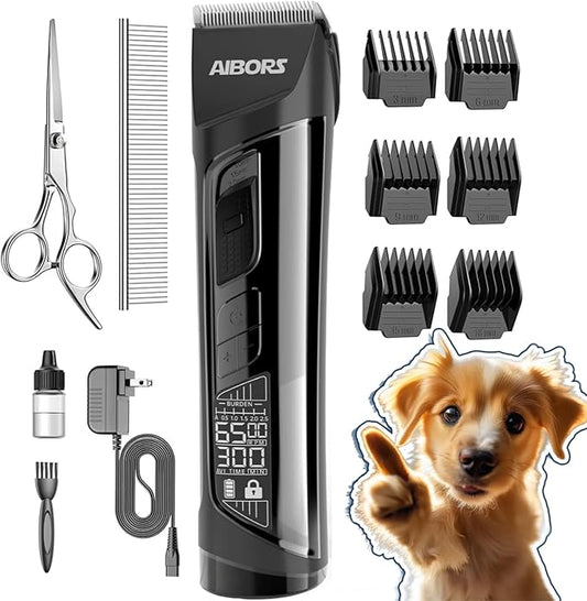 Dog Clippers for Grooming, 2600mAh 5-Speed Dog Grooming Clippers with LCD Display, Low Noise, Cordless Pet Hair Clippers Trimmer for Dogs