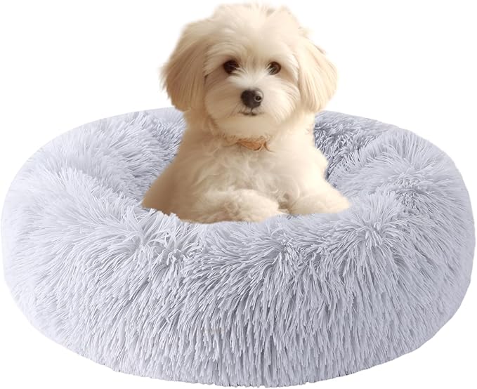HYQ Small Dog Bed, Pet Beds for Small Dogs, Cat Beds for Indoor Cats, Fluffy Faux Fur Plush Small Dog Bed, Washable Puppy Bed with Anti-Slip Bottom, Dog Bed Small Size Dog (Light Gray, 17 Inch)