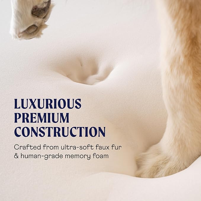 PupRug Orthopedic Dog Bed for Large Dogs with Fluffy Soft Faux Fur and Memory Foam for Joint Pain Relief, Machine Washable and Waterproof Couch Bed, Polar White, Large/Extra Large