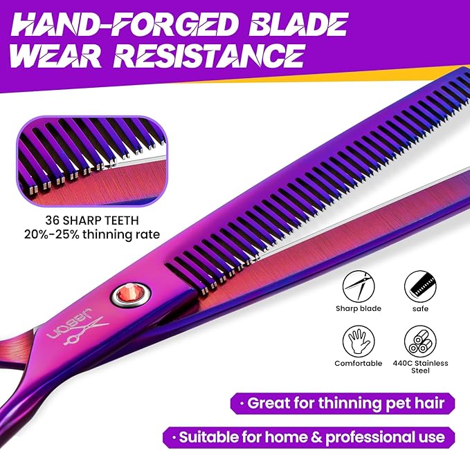 JASON Grooming Scissors for Dogs - Sharp Thinning Dog Shear with Muffler Pad, Stainless Steel Dog Grooming Shears Professional Texture Scissors for Pets