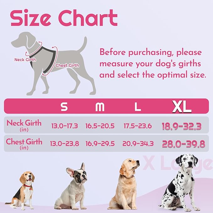 Eagloo Dog Harness for Large Dogs, Easy Wearing with 3 Buckles, Adjustable No Pull Pet Harness with 2 Rings for Walking, No Chock Reflective Soft Padded Vest with Control Handle, Pink & Black, XL