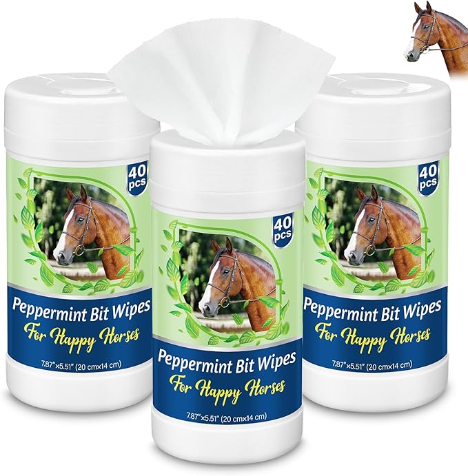 3 Pack Horse Bit Wipes 120 Pcs Peppermint Horse Bit Cleaners for Happy Horse Disposable Cleaning Wipes for English or Western Bits