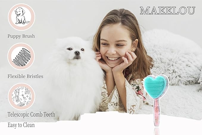 Heart-Shaped Puppy Brush , Soft Dog Brush - Gentle Grooming Brush for Small Dogs, Perfect for Yorkie, Shih Tzu, Maltipoo ,Dog Hair Remover Brush (Fluorescent color)
