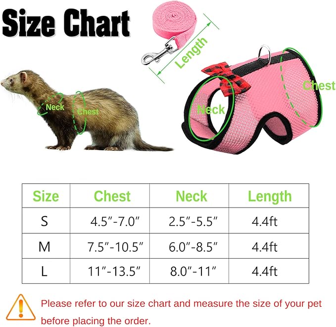 Rypet Small Animal Harness and Leash - Soft Mesh Small Pet Harness with Safe Bell, No Pull Comfort Padded Vest for Small Pet Pink S