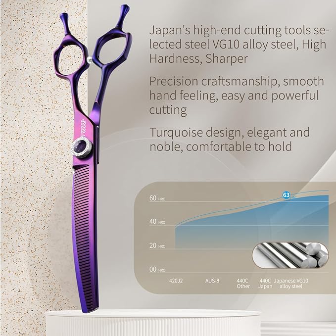 Professional Curved Thinning Dog Grooming Scissors 7'' Curved Thinner Shears for Dogs Pet 52 Teeth Japan VG10 Sharp and Smooth(7Curved Thinner, Purple)