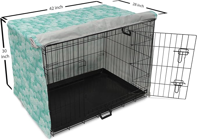 Lunarable Aquamarine Dog Crate Cover, Retro Design Continuous Pattern of Abstract Flowers, Easy to Use Pet Kennel Cover for Medium Large Dogs, 42 Inch, Turquoise Pale Seafoam