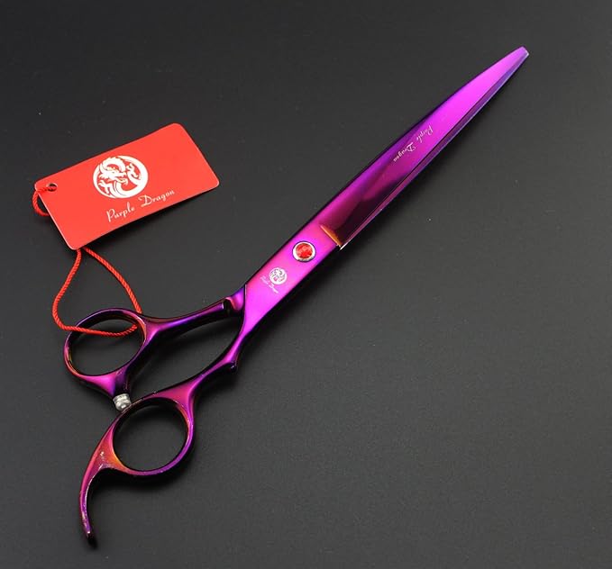 Purple Dragon 8.0 inch Professional Pet Grooming Scissors,Dog Straight Shear, Thinning/Blending Scissor & 2 PCS Curved Shear with Bag (Purple)