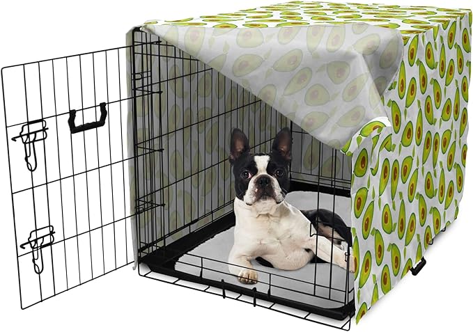 Lunarable Avocado Dog Crate Cover, Pattern of Sliced Healthy Fruits Scattered, Easy to Use Pet Kennel Cover for Small Dogs Puppies Kittens, 22 Inch, Lime Green White Brown