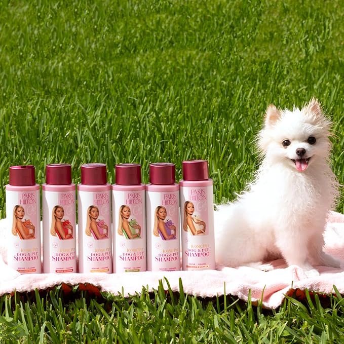 Paris Hilton Dog Shampoo - Sweet Pea & Vanilla Fresh Scent, Sulfate-Free Vegan & Hypoallergenic for All Dog Breeds, with Oatmeal & Aloe for Healthy Coats, Reduced Shed & Show-Ready Grooming 16oz/480ml