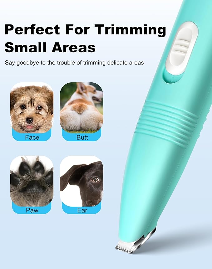 Dog Grooming Clippers, Dog Paw Trimmer with Detachable Ceramic Blade for Trimming Small Areas of Pet's Hair, Low Noise Paw Grooming Shaver for Cat's Eyes Face Ears Paws (Blue)