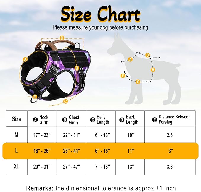 Service Dog Vest - HEYCAHVA Tactical Dog Harness Full Metal Buckles Dog Vest for Large Medium Dog Reflective No Pull Dog Harnesses Vest with Leather Handle, Hook & Loop for Hiking Training(Purple, L)