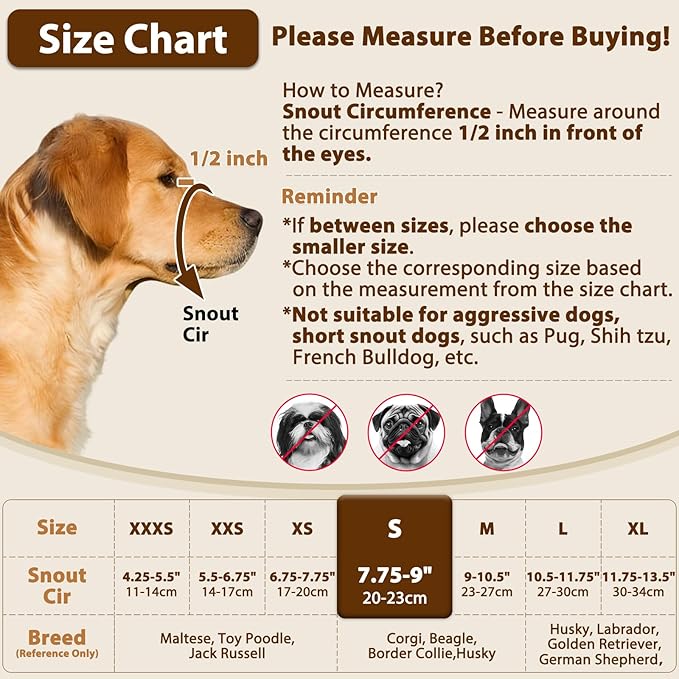 Crazy Felix Nylon Dog Muzzle for Small Medium Large Dogs, Air Mesh Breathable and Drinkable Pet Muzzle for Anti-Biting Anti-Barking Licking (S, Grey)
