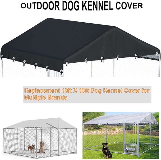 Outdoor Dog Kennel Cover 10'W x 10'L Made of 600D Waterproof Oxford Cloth- Black Replacement Kennel Cover(Without Frame)