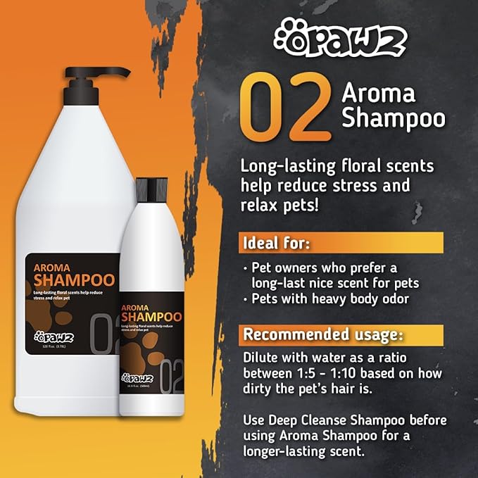 OPAWZ 02 LuxSilk Dog Shampoo, 2- in-1 Dog Shampoo and Conditioner, Reduces Shedding, Dematting, Deshedding, Removes Undercoat, for Long Haired, Silky Coat Dogs and Cats, 16.9 fl.oz/ 500ml