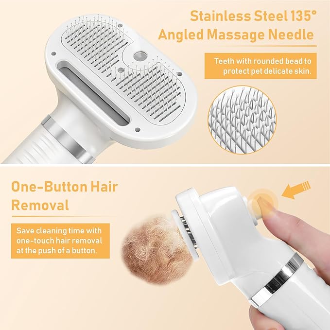4-in-1 Pet Grooming Station: Steam Comb & Hair Dryer with Water Tank, 3 Heat Settings, Shedding Brush for Cats and Dogs, Home Washing Station, White