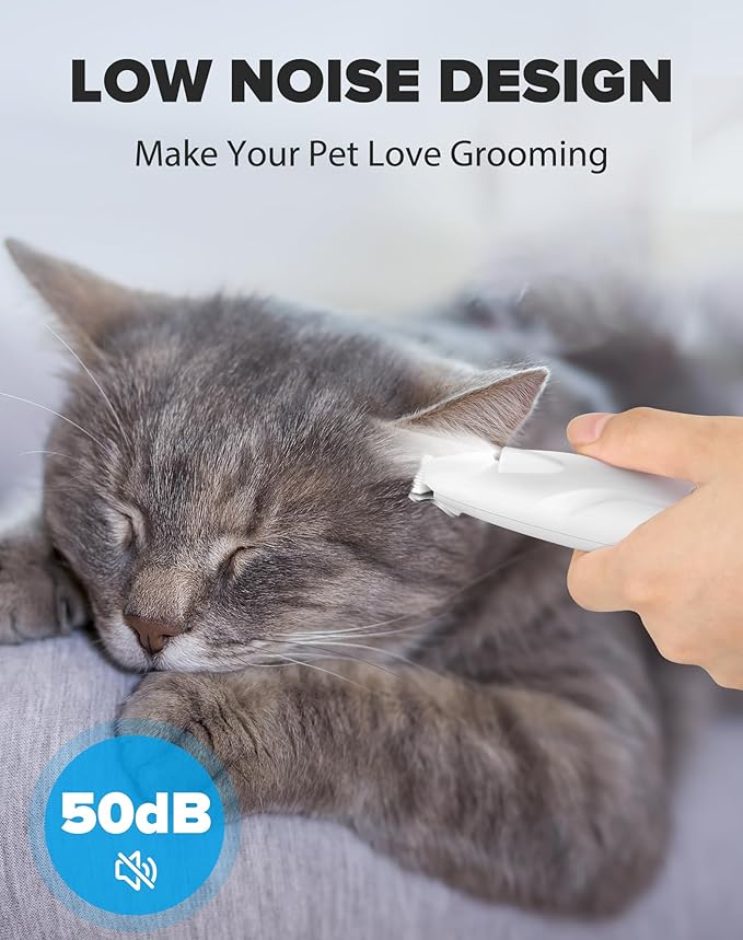 Paw Trimmer, 2 Speed Low Noise Dog Clippers for Grooming, Cordless Rechargeable Dog Hair Trimmer with LED Light, Widen Blade Cat Pet Hair Shaver for Paws, Eyes, Ears, Face, Rump (White)