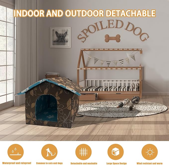 Soft Waterproof Dog House Pets with Pad Foldable Cool Cave Sleeping Bed for Dogs Cats Hamster Small Animal House All Weather Coffee
