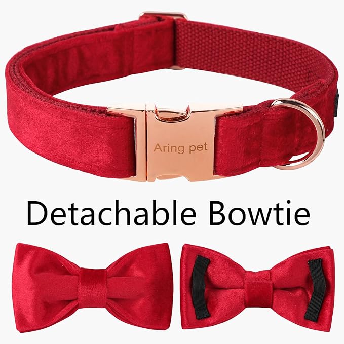 ARING PET Bowtie Dog Collar,Velvet Dog Collars with Removable Bowtie, Christmas Adorable Dog Collar, Large.