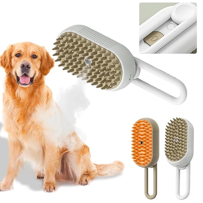 3 in 1 Cat Steam Brush for Shedding, Portable Anti-Static Grooming Comb for Cats & Dogs, Steam Misting Water Brush, Self-Cleaning Pet Hair Remover, Indoor Cat Spray Brushes for Cats & Dogs