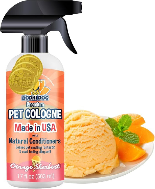 Bodhi Dog Natural Dog Cologne (Orange Sherbert) - Premium Scented Deodorizing Pet Perfume w/Conditioner for Dogs & Cats - Keeps Pets Fresh & Clean - Gentle and Safe Formula, Made in USA (17 Fl Oz)
