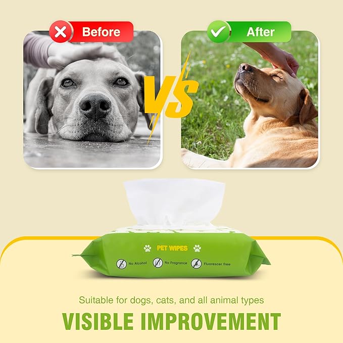 Petux Pet Wipes for Dogs and Cats, Unscented Dog Wipes Cleaning Deodorizing with Aloe Vera & Vitamin E, Soft Skin-Friendly Cat Wipes for Paws, Body, Bum, Fur and Face, 320 Count