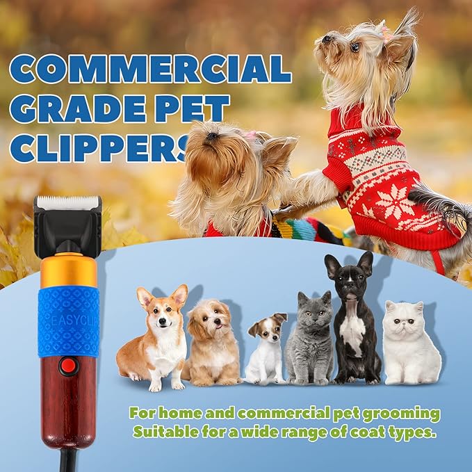 Pet Grooming Clippers 200W, Plug-in with 3m Power Cord & Stepless Speed Control, Low Noise < 50db, Heavy-Duty Dog Hair Trimmer Kit with Extra Detachable Blade & 2 Limit Combs of 4 Sizes