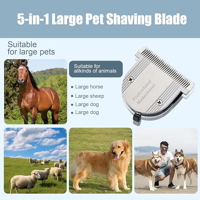 5 in 1 Fine Replacement Blades Compatible with Wahl Bravura Clipper Chromado,Creativa,Figura Dog Clippers for Dogs Grooming (for Larger Animals)