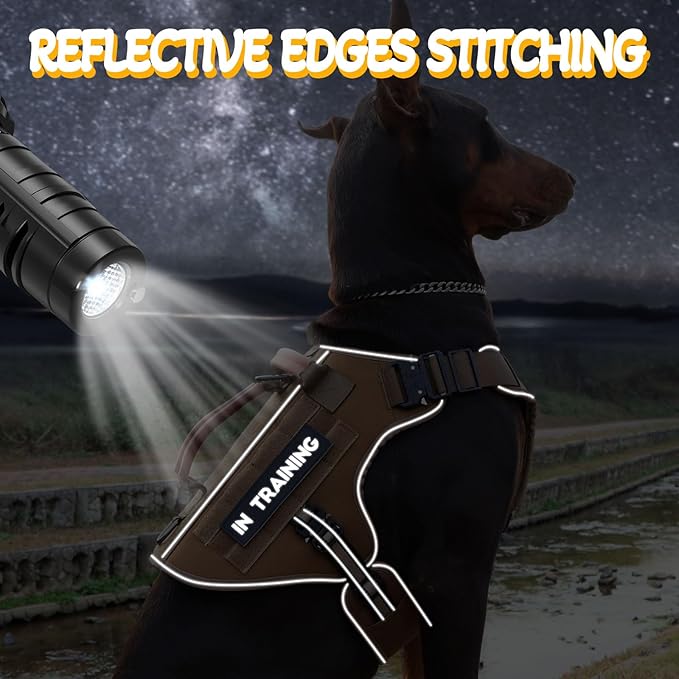 Service Dog Vest - HEYCAHVA Tactical Dog Harness Full Metal Buckles Dog Vest for Large Medium Dog Reflective No Pull Dog Harnesses with Leather Handle, Hook & Loop for Hiking Training (Khaki, XL)