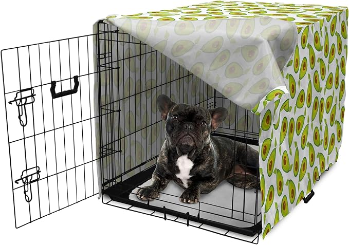 Lunarable Avocado Dog Crate Cover, Pattern of Sliced Healthy Fruits Scattered, Easy to Use Pet Kennel Cover for Cats & Medium Dogs, 24 Inch, Lime Green White Brown