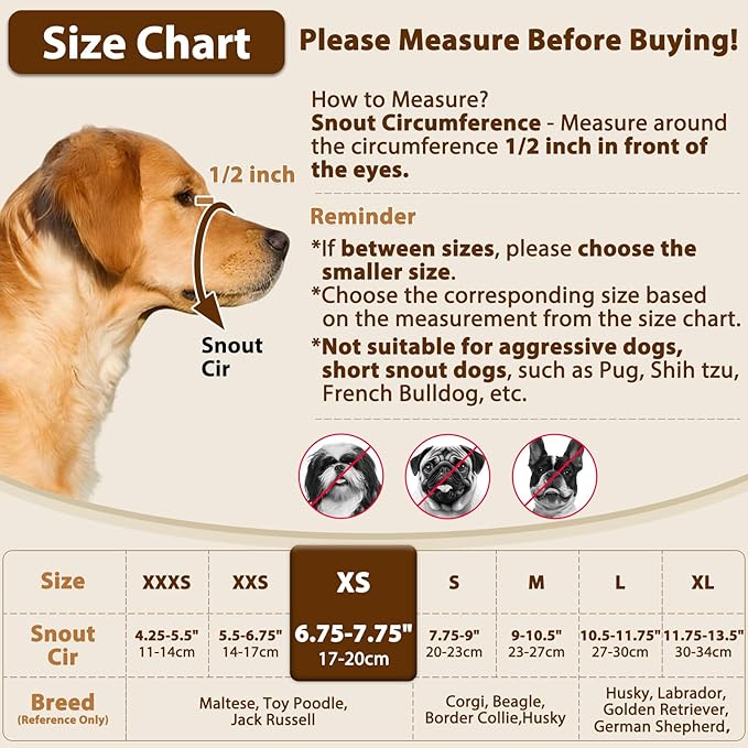 Crazy Felix Nylon Dog Muzzle for Small Medium Large Dogs, Air Mesh Breathable and Drinkable Pet Muzzle for Anti-Biting Anti-Barking Licking (XS, Grey)