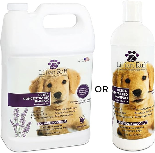 Lillian Ruff High Concentrate Professional Grooming Shampoo for Dogs with Hydrating Essential Oils – 30:1 Concentration for Bathing System - Clean, Condition, & Deodorize Dry Sensitive Skin (Gallon)