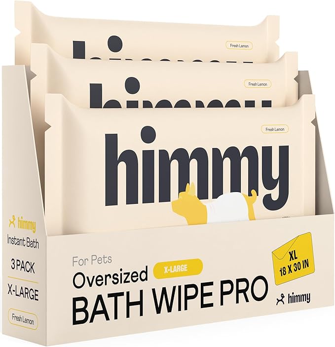 Himmy XL Pet Wipes for Dogs and Cats – 18” x 30” Bath Wipes for Cleaning, Deodorizing, Conditioning, Anti-Itch Grooming, Wet Dog Wipes for Paws, Butt, Ear, Eye, Whole Body Fresh Lemon