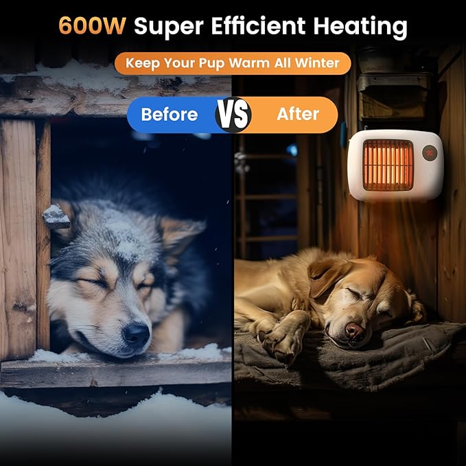 Unique Design 600W/300W Dog House Heater with Thermostat for Outside Winter Insulated House 6 Ft Anti Chew Cord, Safe Heated Outdoor & Won't Burn Pets, Indoor Electric Pet Kennel Heater