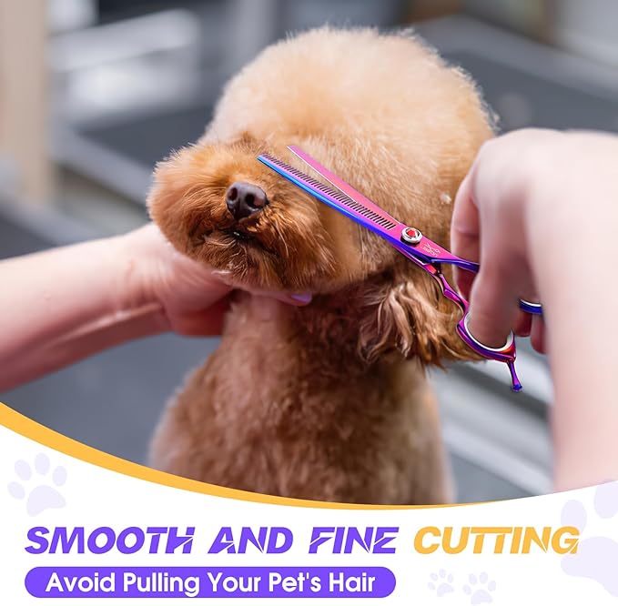 JASON Dog Scissors for Grooming - 7.5" Thinning Scissors for Dog Grooming, Japanese 440C Stainless Steel Blender Shears with Diamond Adjustable Screw (45 Teeth, Purple)