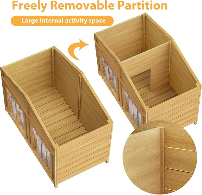 KELRIA 47.2" Dog House, Waterproof Dog Kennel, Wooden Outdoor and Indoor Dog House, Log Cabin Style with Porch,Elevated Floor, 2 Doors, Pine Wood + Natural