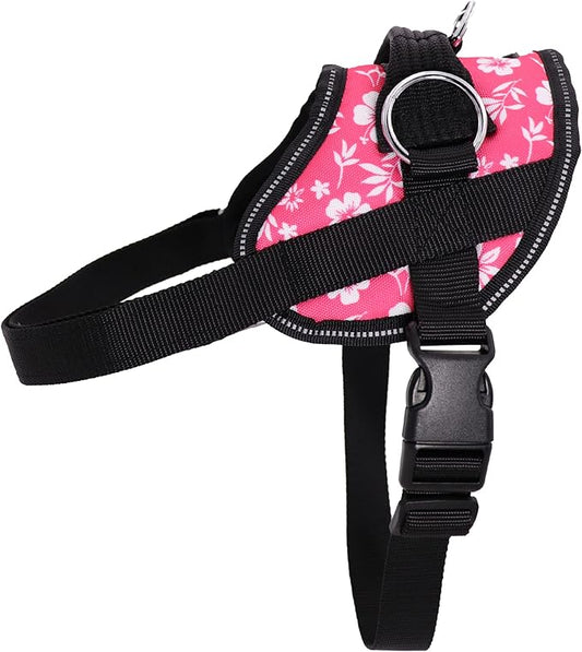 Bark Appeal Pink Hibiscus No-Pull Dog Harness for Large to Extra Large Sized Pets – Adjustable, Reflective Vest with 3 Leash Clips for Added Control, Easy Walks & Training – XL