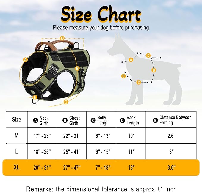 Service Dog Vest - HEYCAHVA Tactical Dog Harness Full Metal Buckles Dog Vest for Large Medium Dog Reflective No Pull Dog Harnesses Vest with Leather Handle, Hook & Loop for Hiking Training(Green, XL)