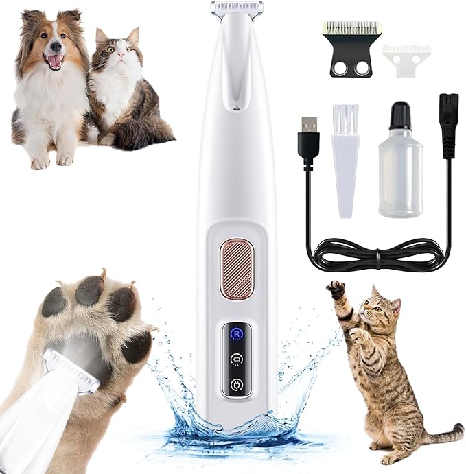 Notdusk Paw Trimmer, Electric Dog & Cat Trimmer, Rechargeable, LED Light, Waterproof, Low Noise