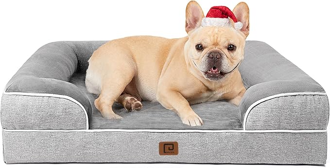 EHEYCIGA Orthopedic Dog Bed for Medium Dogs, Waterproof Memory Foam Medium Dog Beds with Sides, Non-Slip Bottom and Egg-Crate Foam Medium Dog Couch Bed with Washable Removable Cover, Grey